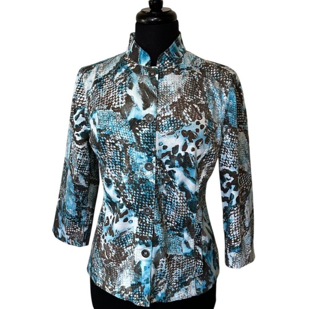 Women Additions by Chico's 3/4 Sleeve Button-Down Jacket Cotton Blend Size 1/SM